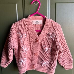 H&M Pink Knit Cardigan with Bow Details